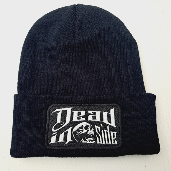 Dead Inside Beanie Embroidered Patch Black Acrylic One Size Cuffed - Picture 1 of 2